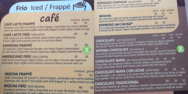 ah cacao menu playa del carmen