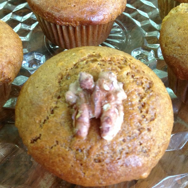 vegan pumpkin walnut muffin closeup