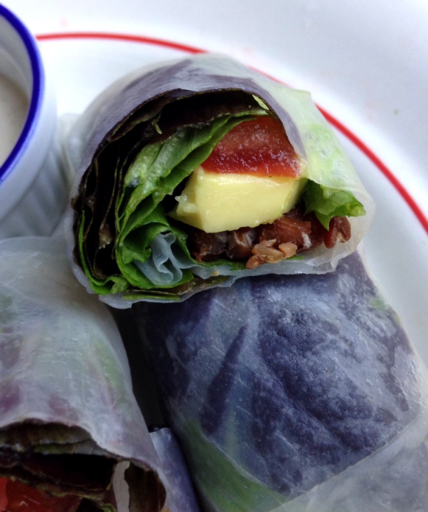 vegan blt spring rolls inside shot